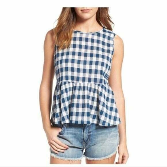 Current/Elliott Tops - CURRENT/ELLIOT Gingham Peplum Sleeveless Tank Top